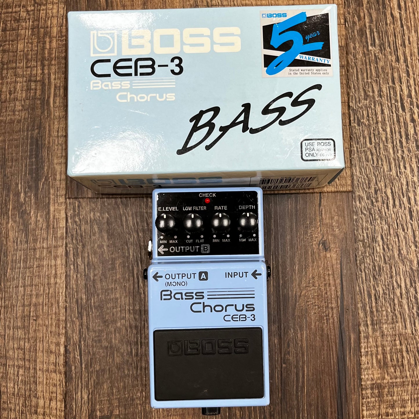 Top of w/box of Used Boss CEB-3 Bass Chorus w/box TFW224