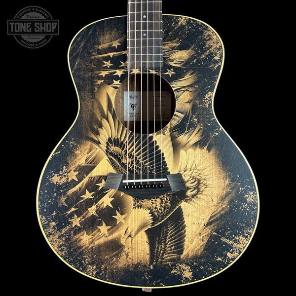 Taylor GS Mini Prototype Guitars 4 Vets w/bag 5460with eagle and flag design on a black background, featuring 'Tone Shop' logo.