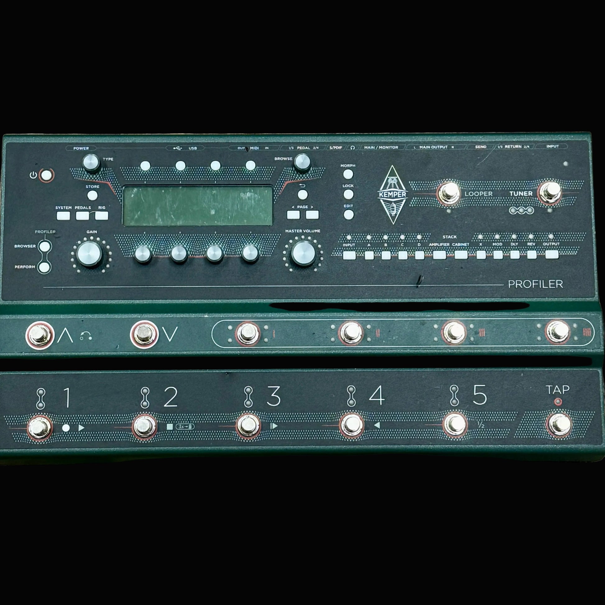 Electronics device with buttons and display on a wooden surface