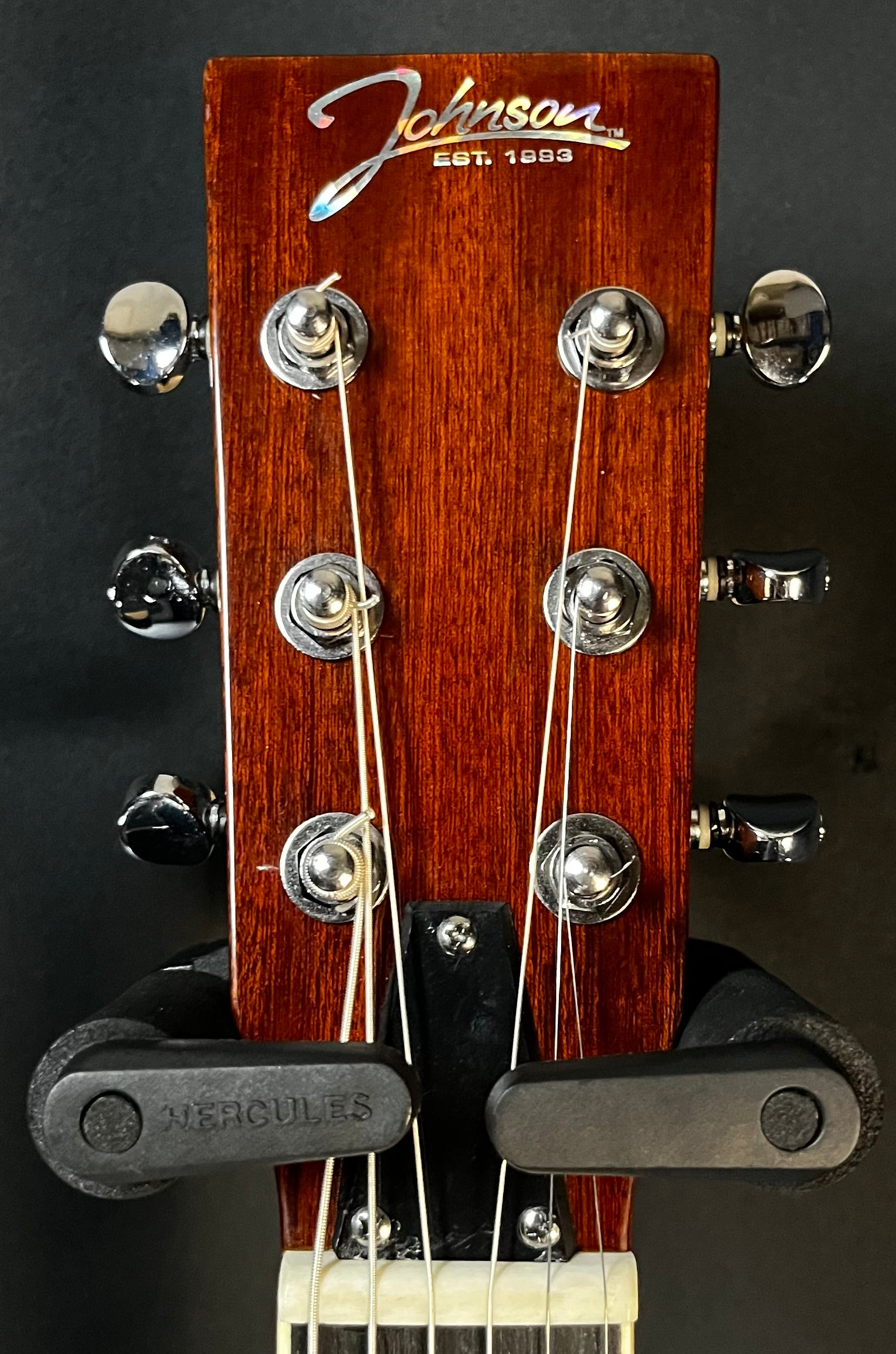 Headstock of Used Johnson JG-TR3 Trailblazer Travel Acoustic Guitar TFW237