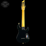 Full back of Used Schecter Omen-8 Left Handed Black.