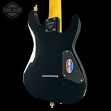 Back angle of Used Schecter Omen-8 Left Handed Black.