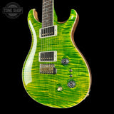 Front angle of PRS Select Wood Library McCarty Trem 10 Top Emerald.