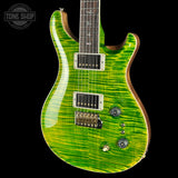 Front angle of PRS Select Wood Library McCarty Trem 10 Top Emerald.