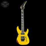 Full front of Jackson Custom Shop USA Special Edition Soloist Taxi Cab Yellow Nitro Tour Relic.