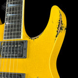Shoulder of Jackson Custom Shop USA Special Edition Soloist Taxi Cab Yellow Nitro Tour Relic.
