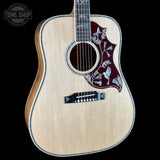 Front angle of Gibson Hummingbird Custom Koa Antique Natural.