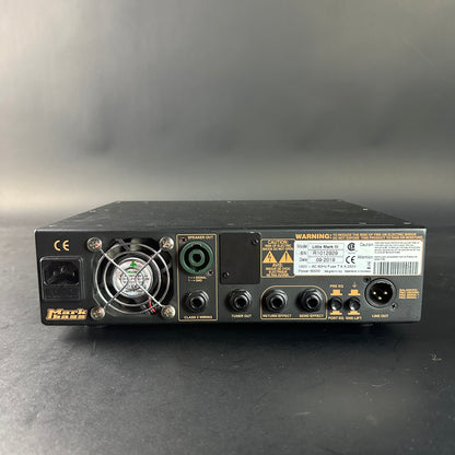 Back view of a Markbass audio equipment unit on a gray background