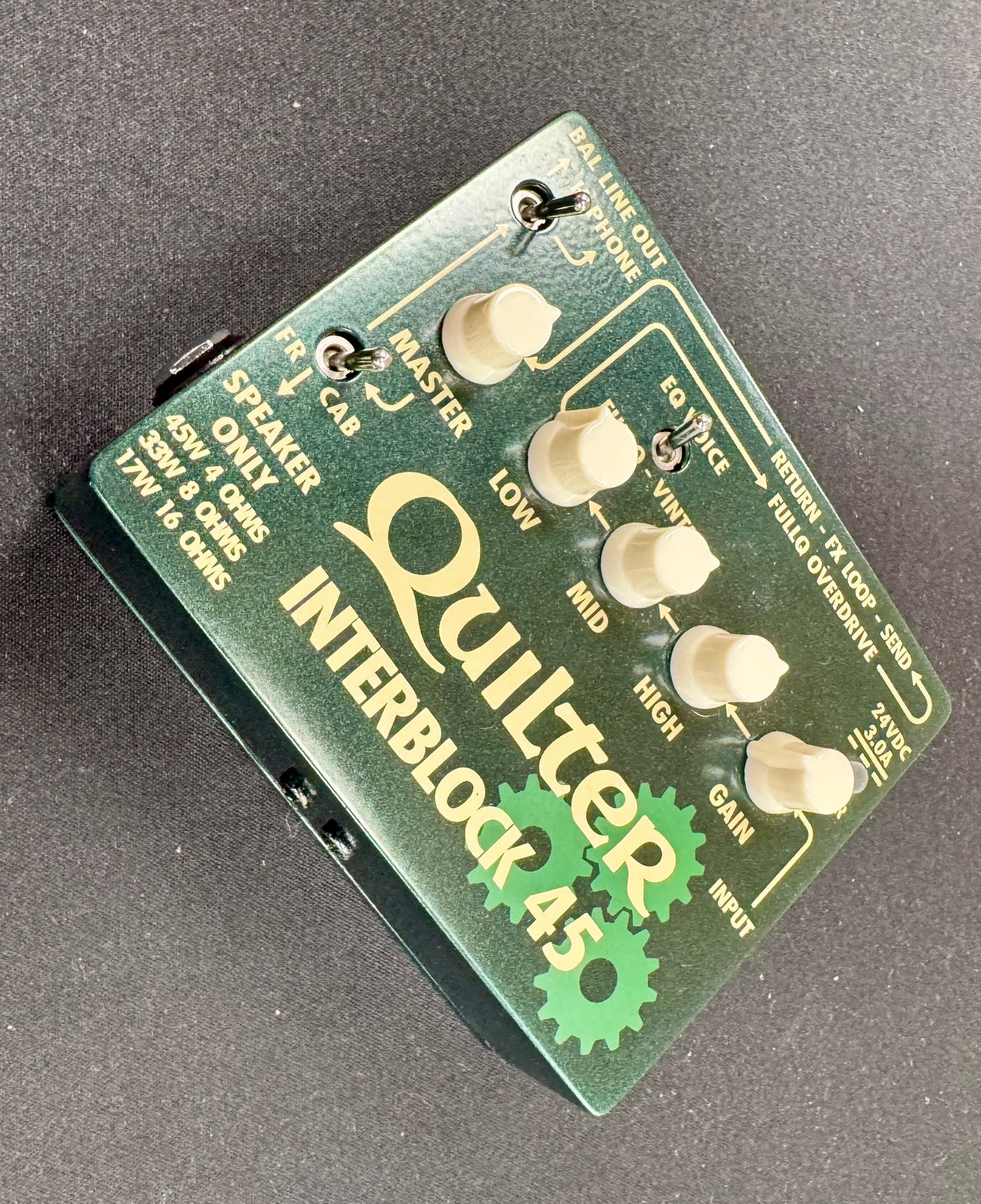 Quilter Interblock 45 guitar effects pedal on a gray background