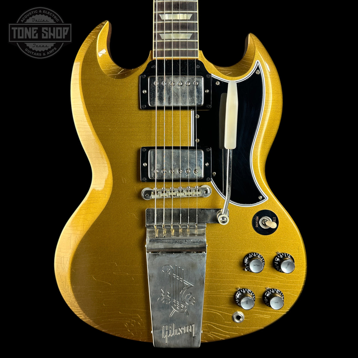 Front of Used Gibson Custom 1964 SG Murphy Lab Ultra Light Aging Double Gold.