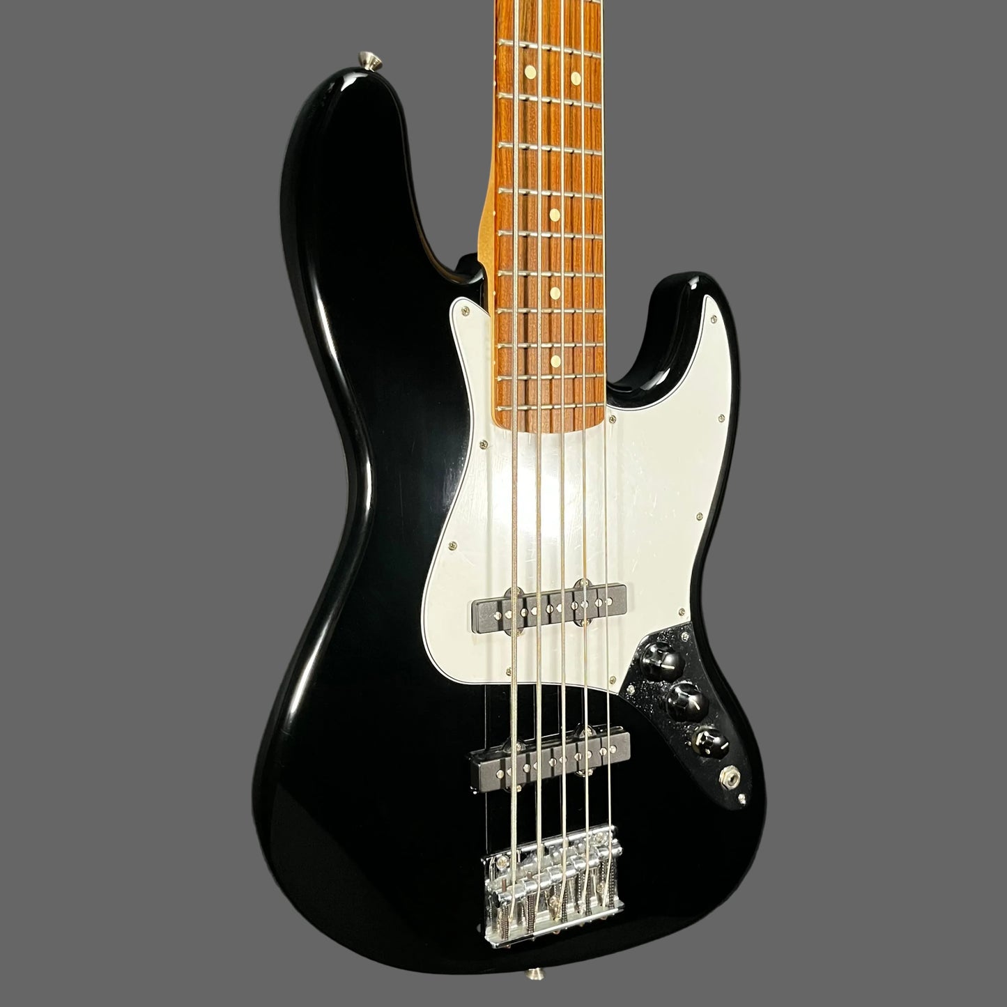 Side front of Used 2008 Fender Standard Jazz Bass V Black TFW2710