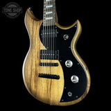 Front angle of Used 2026 Dunable Custom Shop Cyclops Black Limba Natural Black Burst.