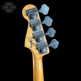 Back of headstock of Used 2018 Fender Nate Mendel Precision Bass Candy Apple Red.