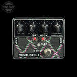 Guitar effects pedal with control knobs and labels on a black background, featuring the brand 'Tone Shop'.