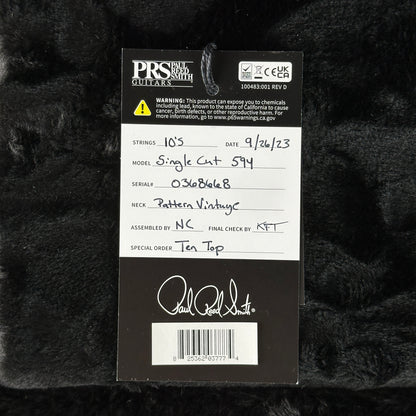 Hang tag for Used PRS McCarty 594 Singlecut 10-Top McCarty Sunburst.