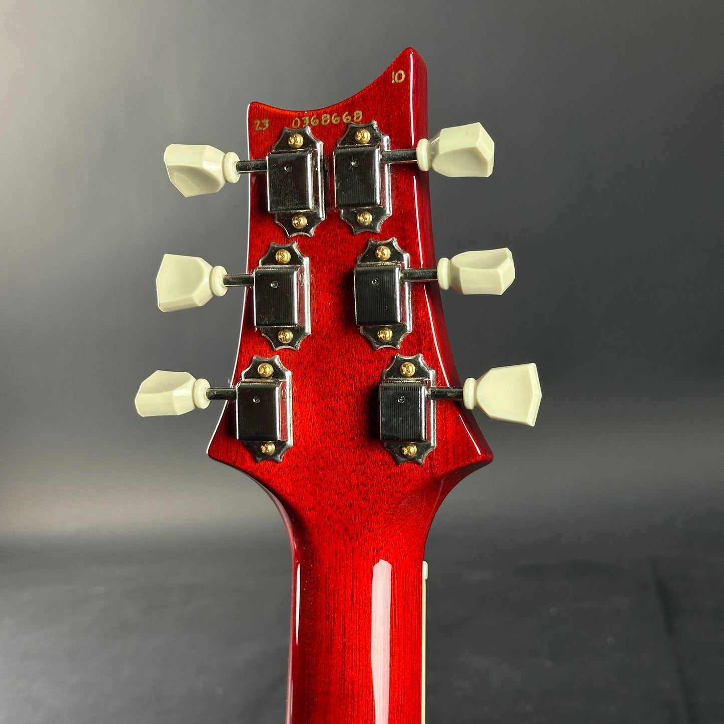 Back of headstock of Used PRS McCarty 594 Singlecut 10-Top McCarty Sunburst.