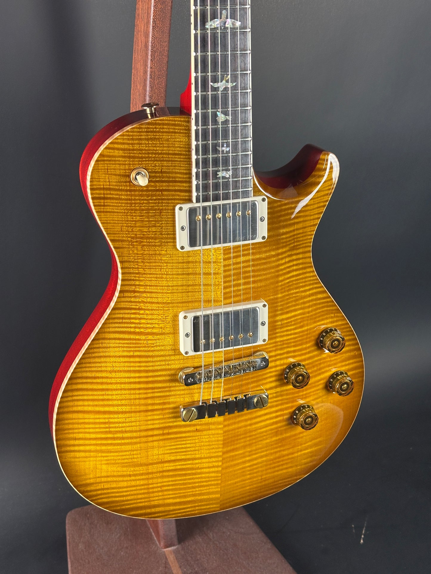 Front angle of Used PRS McCarty 594 Singlecut 10-Top McCarty Sunburst.