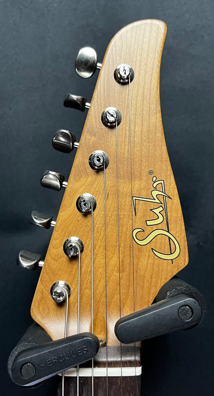 Headstock of Used 2023 Suhr Classic S Antique LE Roasted Maple Neck 6-Point Trem Fiesta Red w/bag TFW283