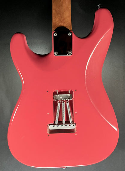Back of Used 2023 Suhr Classic S Antique LE Roasted Maple Neck 6-Point Trem Fiesta Red w/bag TFW283