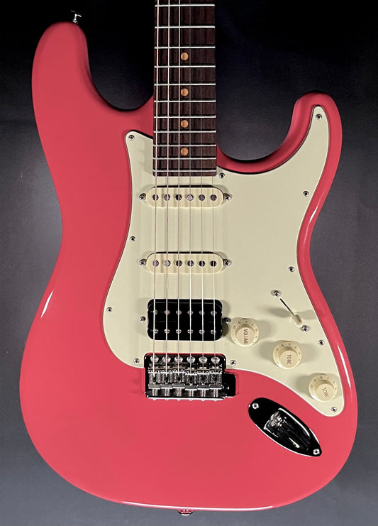 Front of Used 2023 Suhr Classic S Antique LE Roasted Maple Neck 6-Point Trem Fiesta Red w/bag TFW283