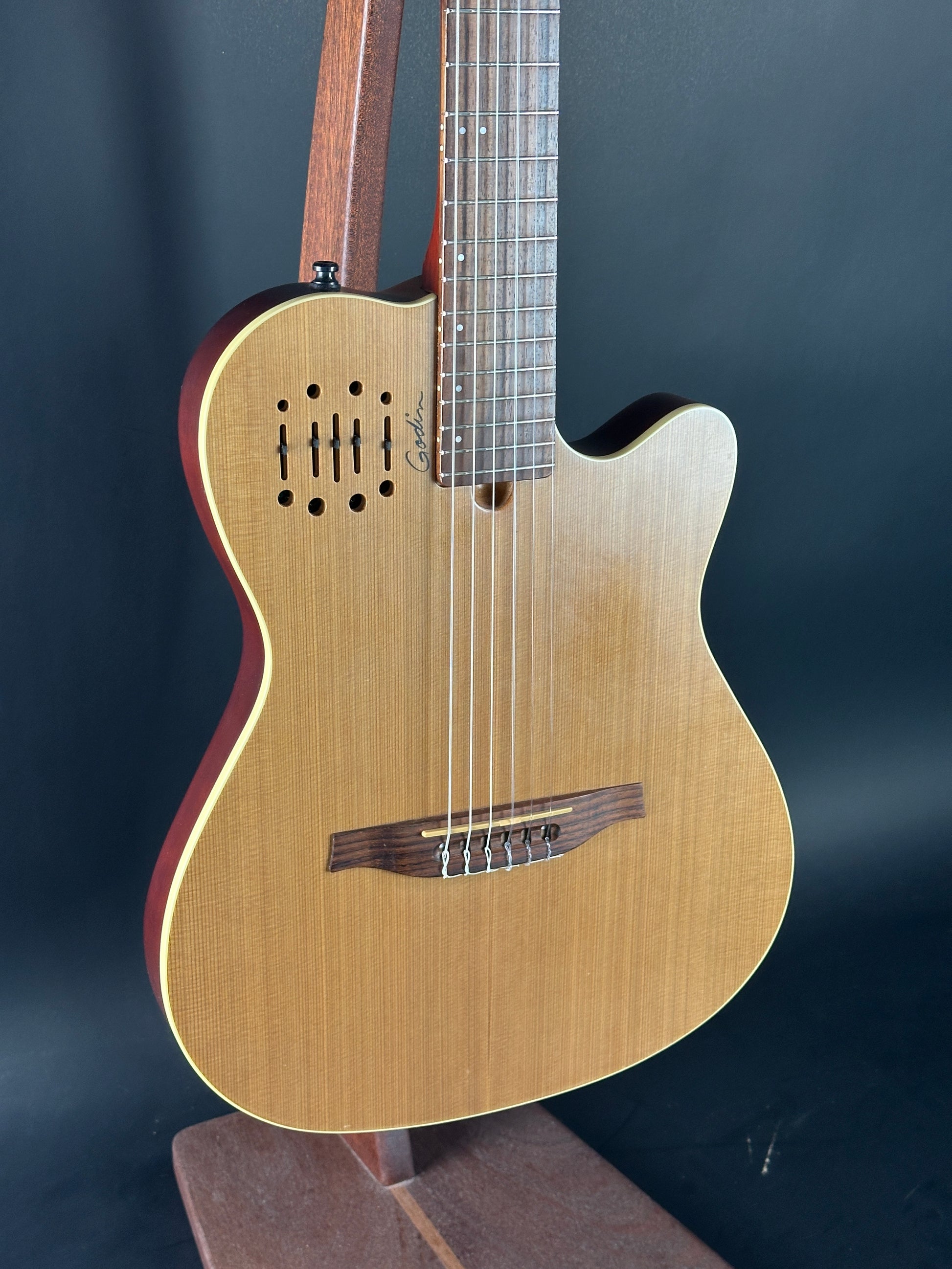 Front angle of Used Godin Multiac Nylon.