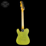 Full back of Fender Custom Shop TSG Exclusive ’52 Telecaster Chambered Chartreuse Sparkle Journeyman Relic.