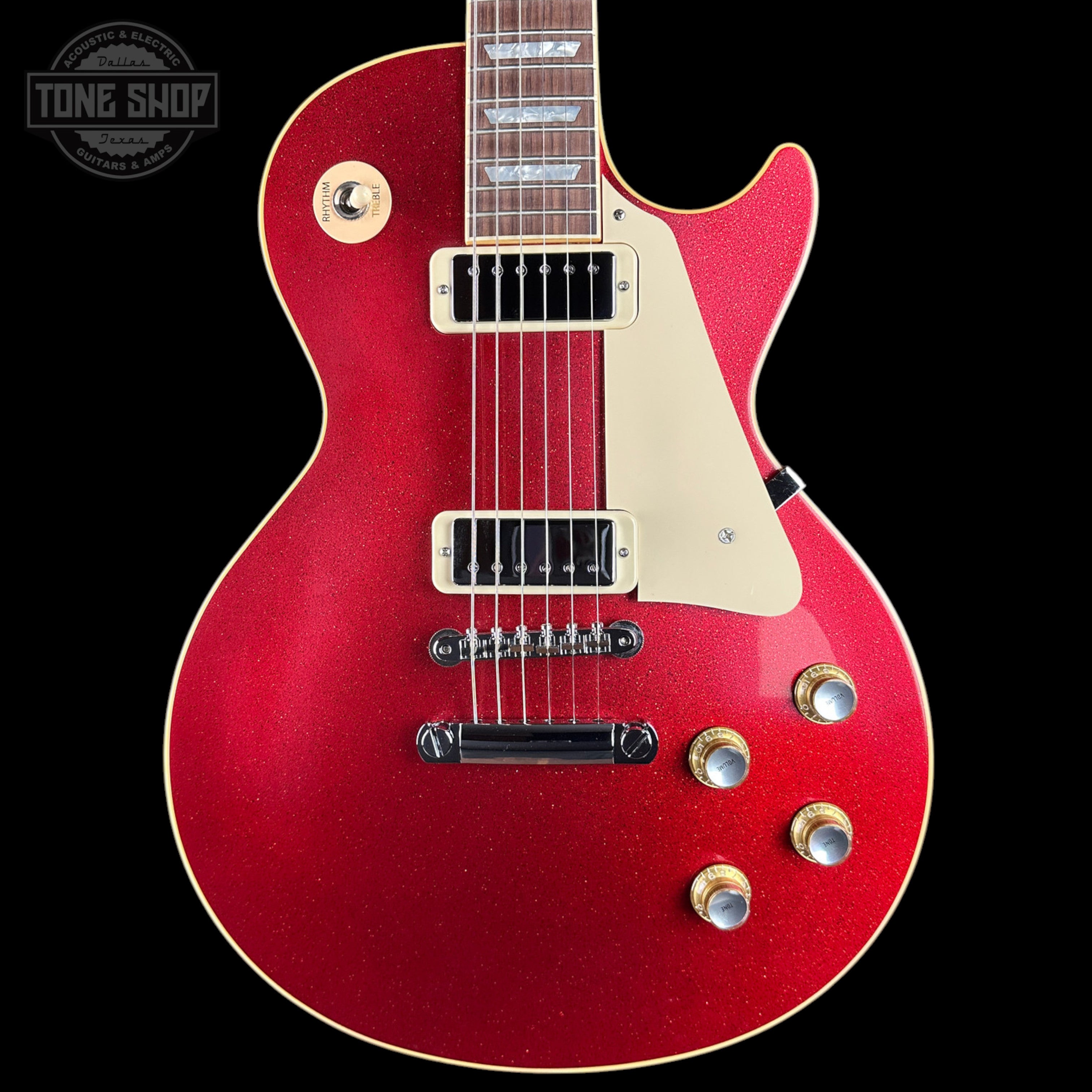 ギター Gibson Custom Shop Les paul Lower Logo Gibson Custom Limited 76 Les Paul Deluxe Reissue Red Sparkle VOS