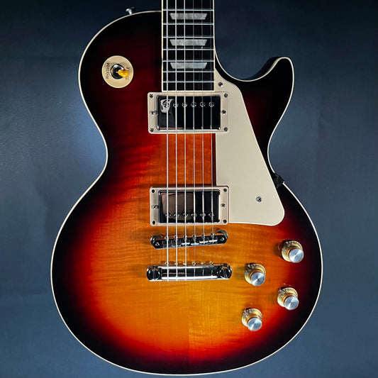 Front of Used 2020 Gibson Les Paul 60's Bourbon Burst w/Case TFW289