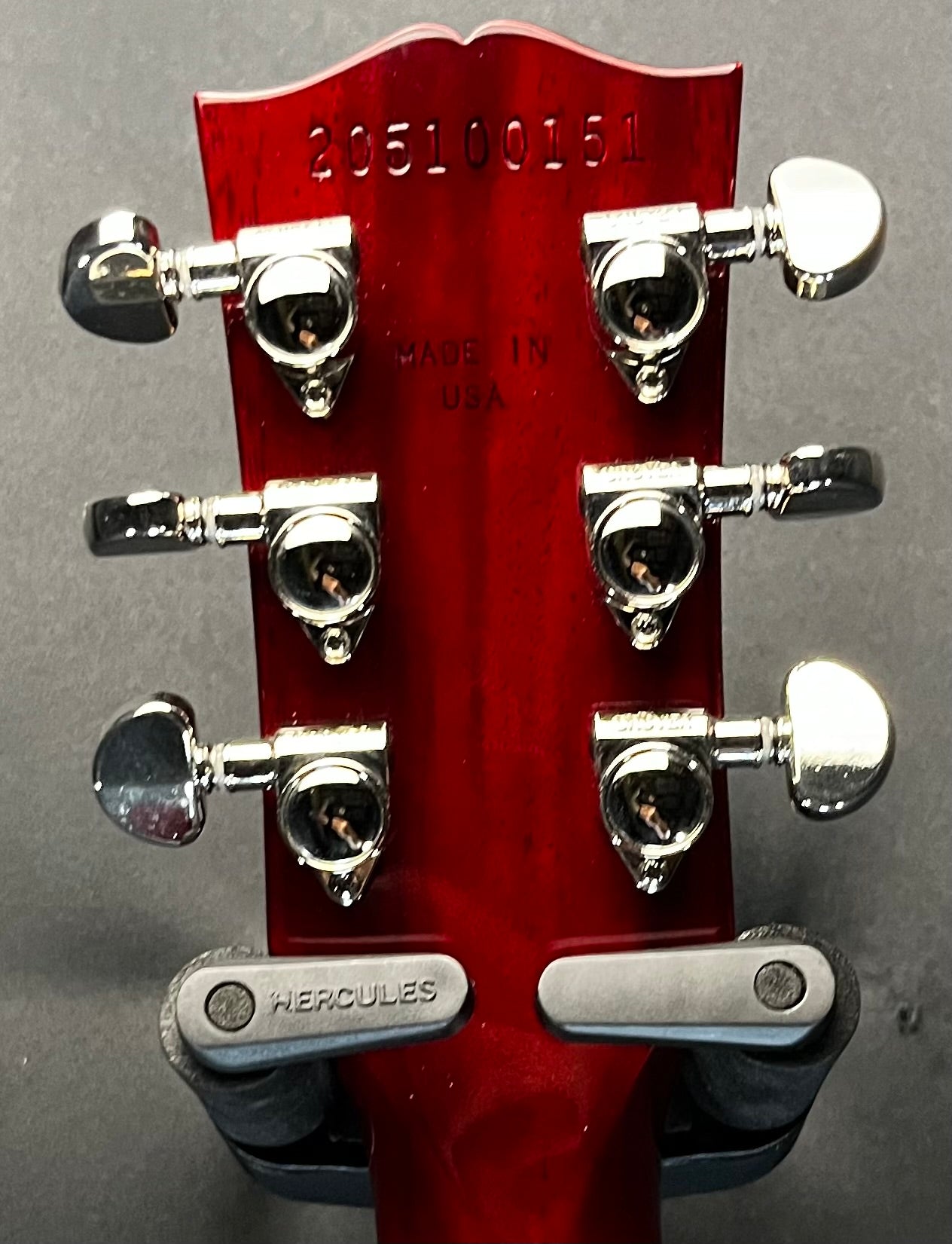 Back of headstock of Used 2020 Gibson Les Paul 60's Bourbon Burst w/Case TFW289