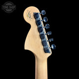 Back of headstock of Fender Custom Shop Limited Edition 1968 Stratocaster Relic Aged Black.