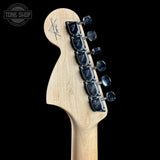 Back of headstock of Fender Custom Shop Yngwie Malmsteen Strat Sonic Blue.