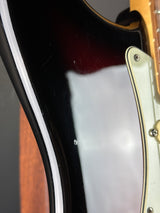 Wear on body of Used 2020 Fender American Ultra Stratocaster Ultraburst.