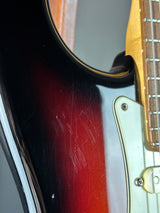 Wear on body of Used 2020 Fender American Ultra Stratocaster Ultraburst.
