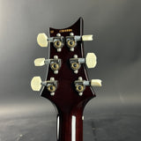 Guitar headstock with tuning pegs on a dark background