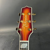 Guitar headstock with 'Takamine' branding on a dark background