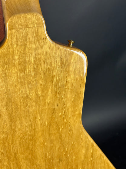 Back detail of Used 2022 Gibson Custom Shop 1958 Explorer Reissue Korina Black Pickguard.