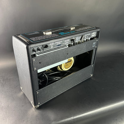 Vintage-style amplifier on a gray background
