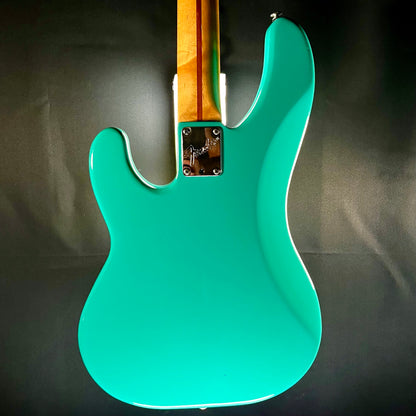 Back of Used Vintage 1989 Fender P Bass Longhorn Turquoise w/Case TFW318