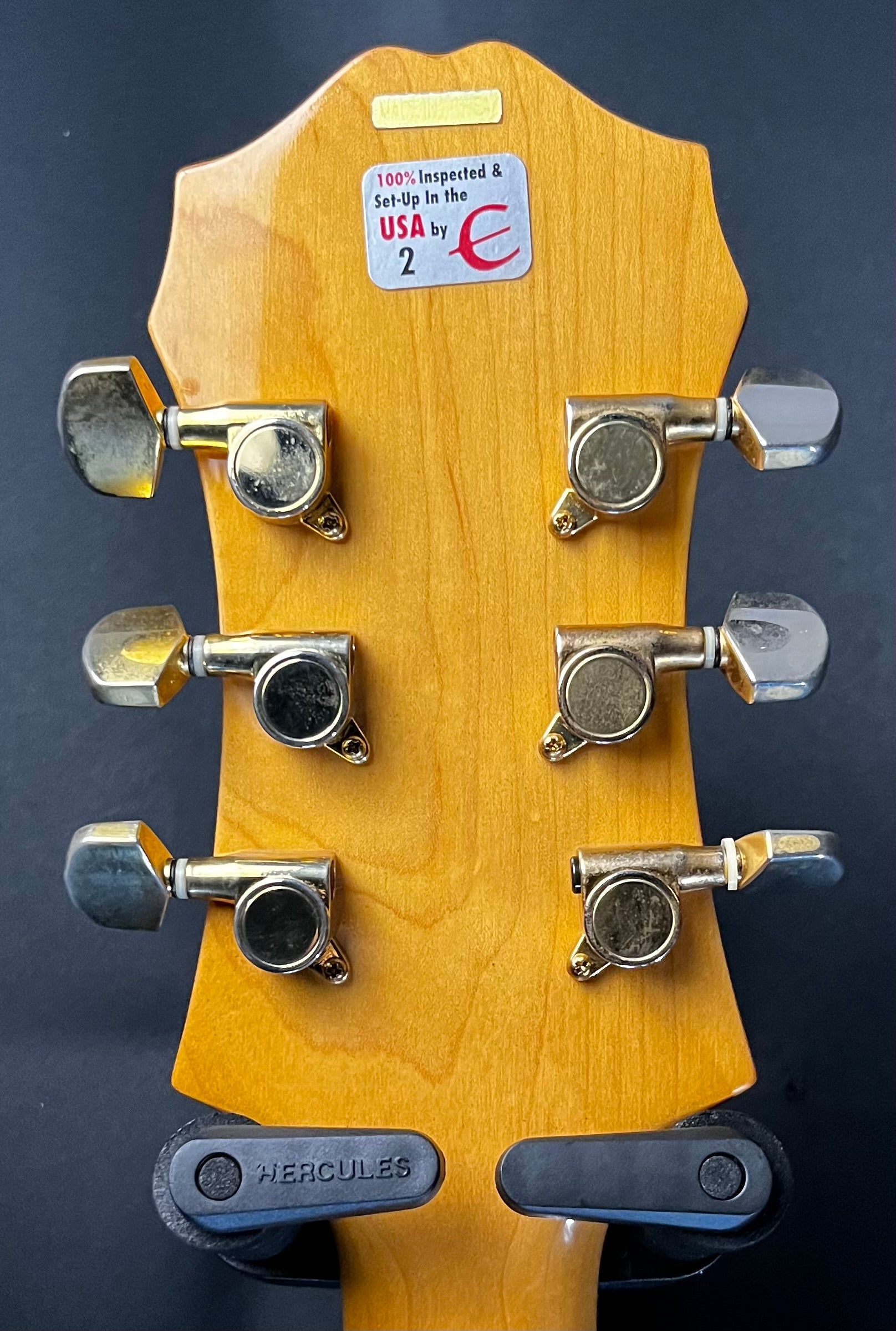 Back of headstock of Used 2000 Epiphone Broadway Natural MIK w/Case TFW319