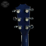 Back of headstock of Used 2005 Taylor T5-S Flame Blue.