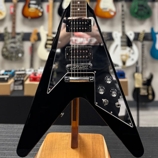 Front of body of Used Gibson Limited Edition Flying V Black w/case TSS6372
