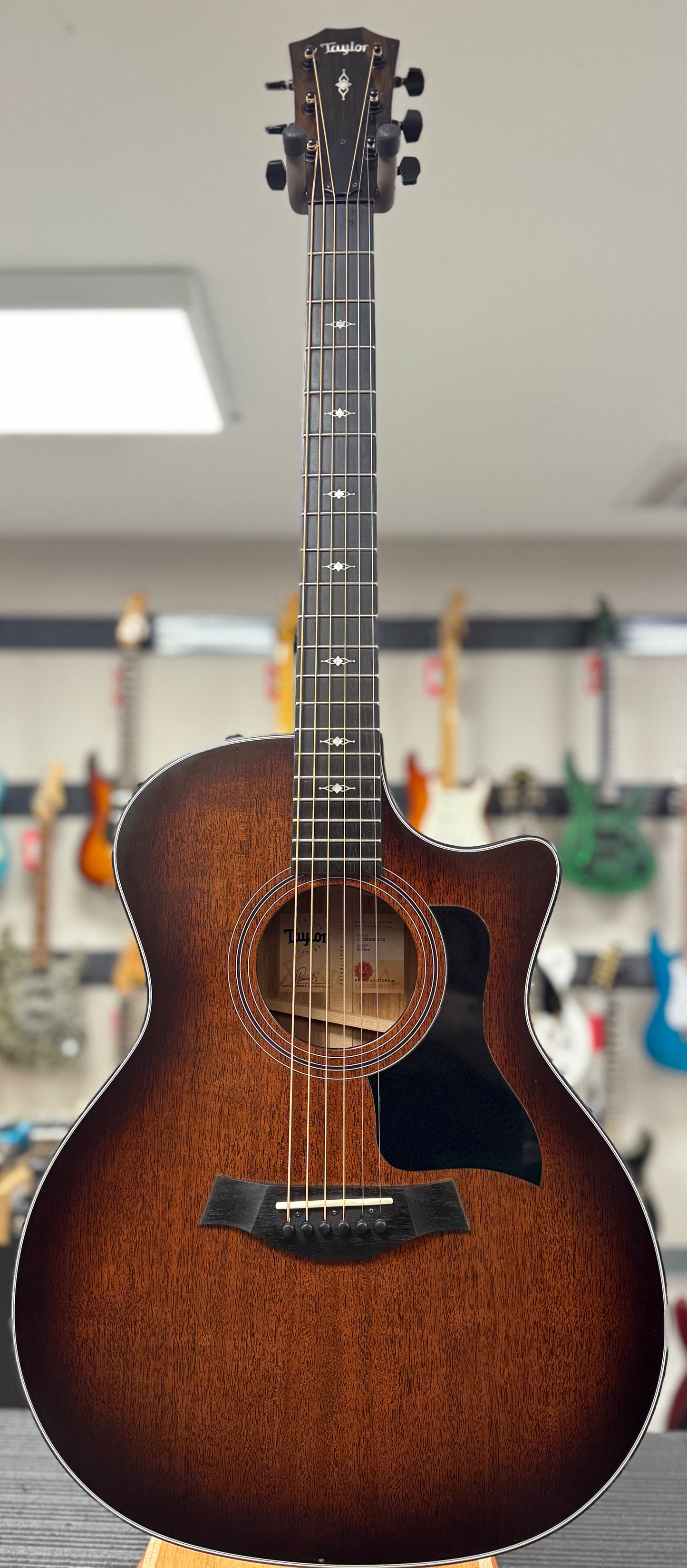 Front of whole Used Taylor 324ce Shaded Edgeburst w/case TSS6379