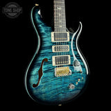 Front angle of Used PRS Special Semi-Hollow 10 Top Cobalt Smokeburst.