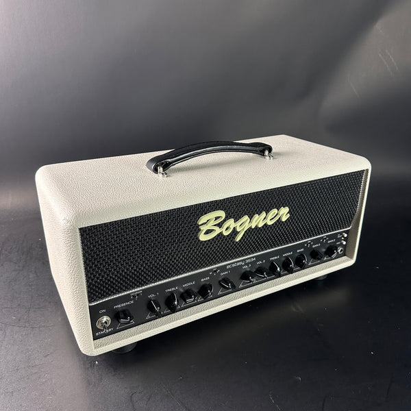 Guitar amplifier head with 'Bogner' branding on a dark background