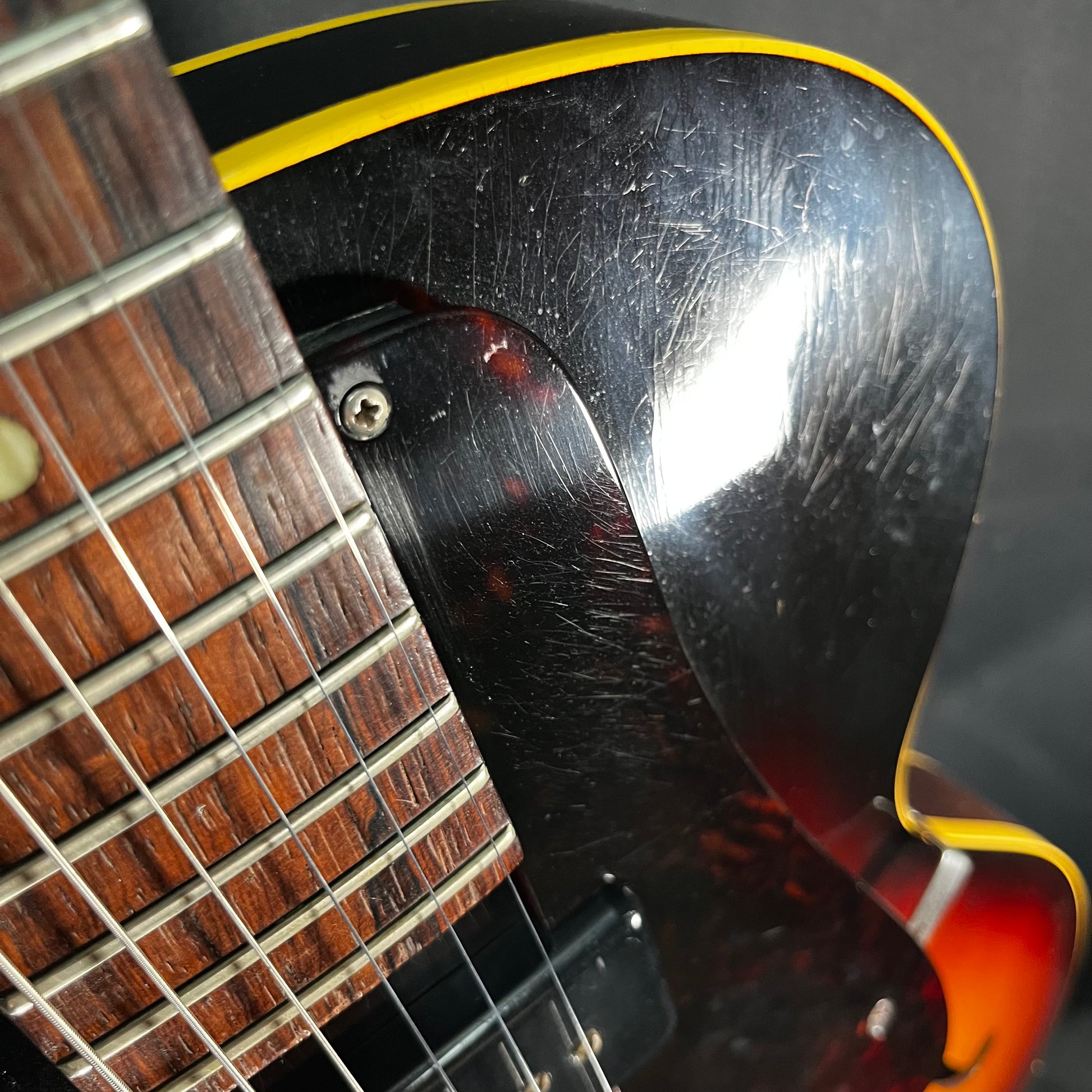 Close up of checking on front of Used 1956 Gibson ES-125T Thinline Archtop Sunburst w/Case TFW3063