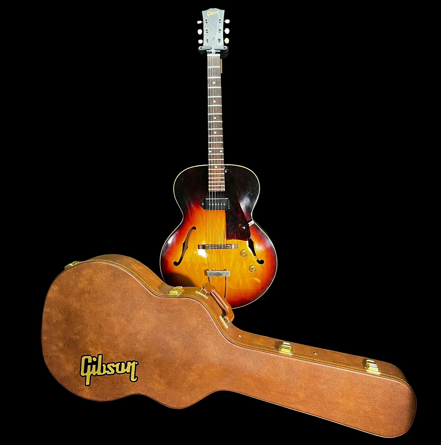 Front of and case of Used 1956 Gibson ES-125T Thinline Archtop Sunburst w/Case TFW3063