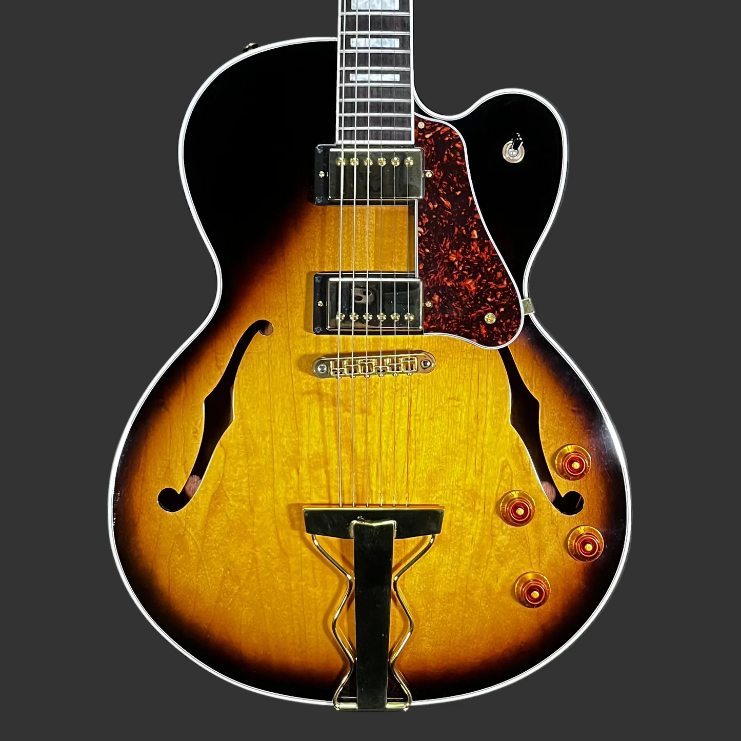 Front of Used 2013 Gibson Midtown Kalamazoo Hollowbody Vintage Sunburst w/OHSC TFW3114