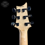 Back of headstock of PRS Paul Reed Smith CE24 Semi-Hollow Quilt Black Amber.