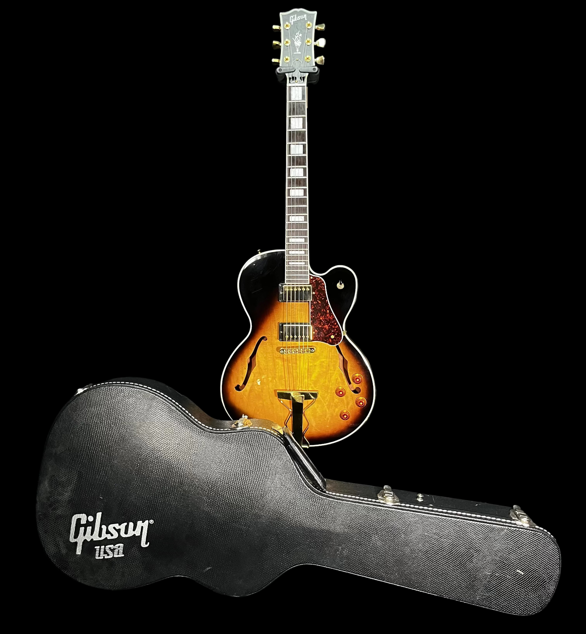 Front of and case of Used 2013 Gibson Midtown Kalamazoo Hollowbody Vintage Sunburst w/OHSC TFW3114