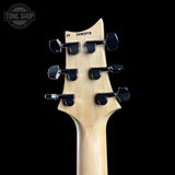 Back of headstock of 2024 PRS Paul Reed Smith CE24 Semi-Hollow Quilt Black Amber.